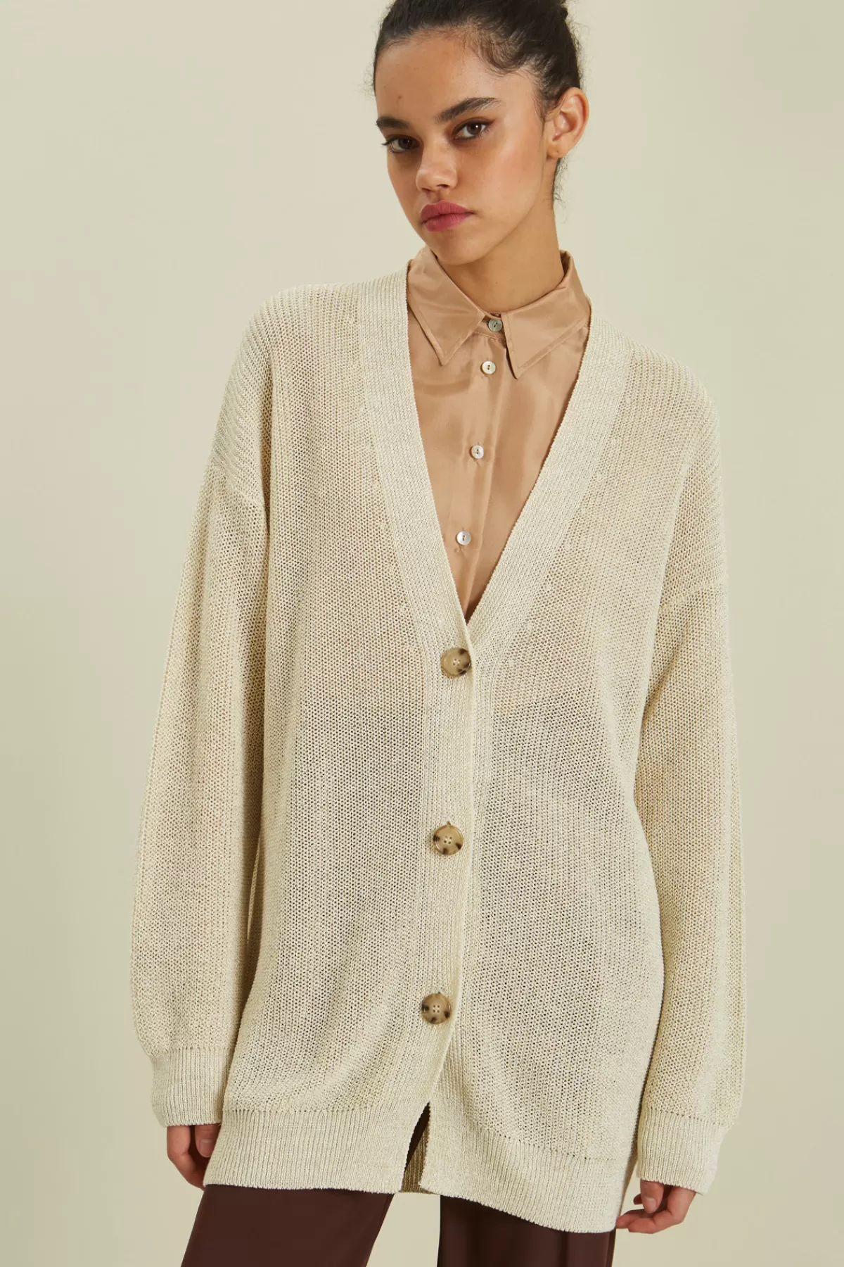 Fashion Market Cardigan over in cotone lamè