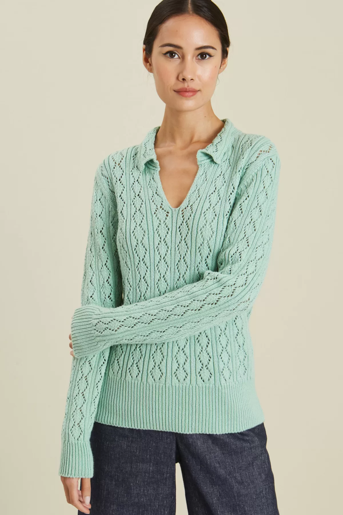 Fashion Market Maglia traforata con colletto